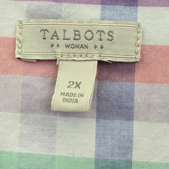 Talbots Cotton&Lyocel pastel check button up high low sleeve blouse,size 2X, EUC - Picture 3 of 4